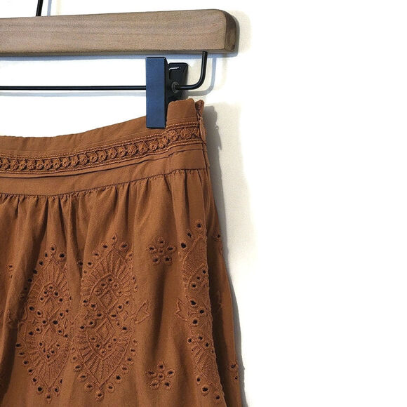 Jason Wu Embroidered Eyelet Midi Skirt Tiered Ruffle A Line Boho Chic Brown S - Picture 7 of 16